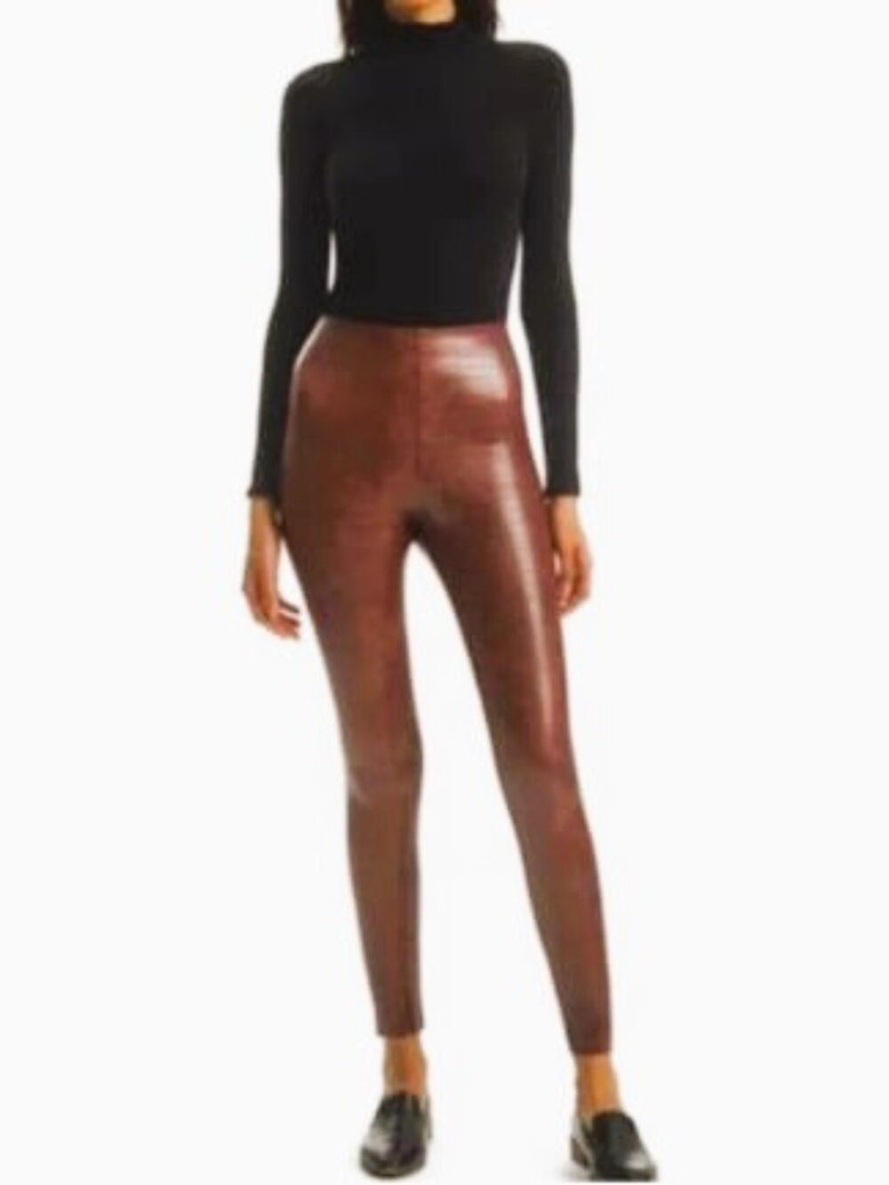 NWOT 7 For All Mankind Faux Leather Croc Embossed Patterned Brown Leggings - Picture 4 of 8